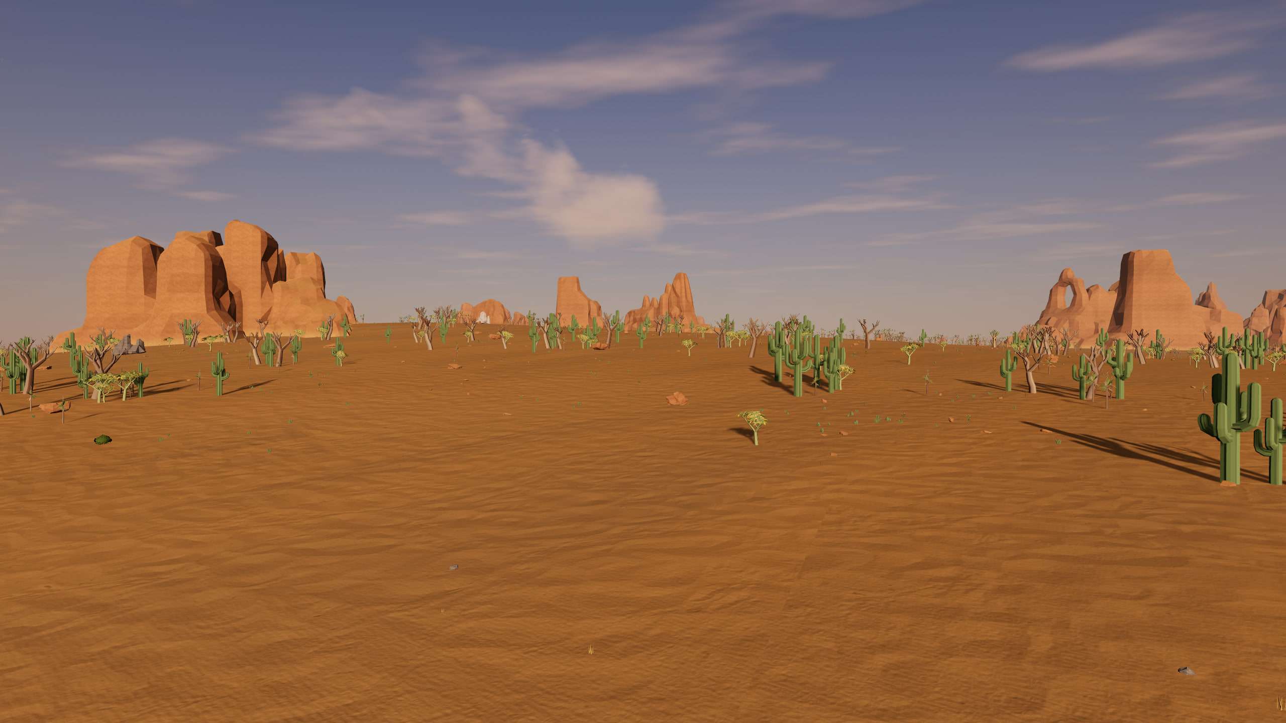 Cacti and red rock on the desert island across the water.