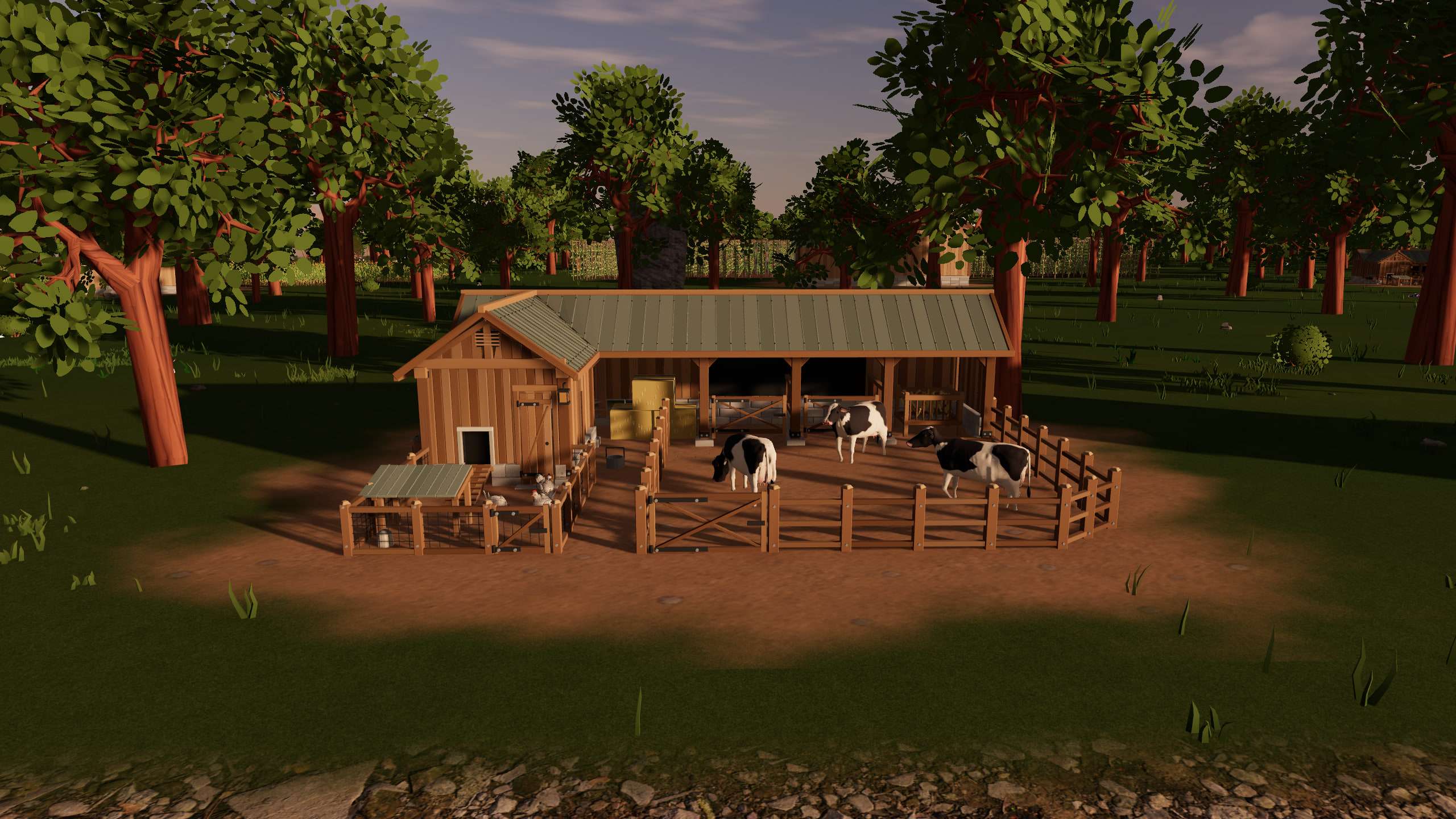 A ranch with its cattle in the pens.